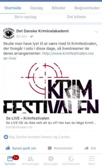 En opdatering på Facebook er skyld i, at min kødsovs brændte på. Der er i disse dage krimifestival i Oslo. Foto: Rebekka Andreasen 